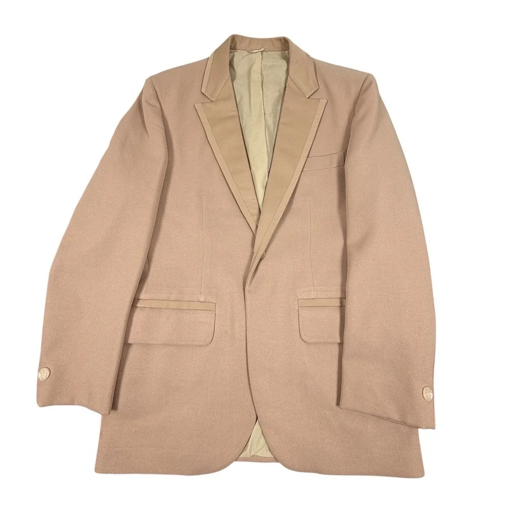 70s Palm Beach Mens Polyester 2 Piece Suit 2 Tone Tan 36S 30X37 Unhemmed Pants